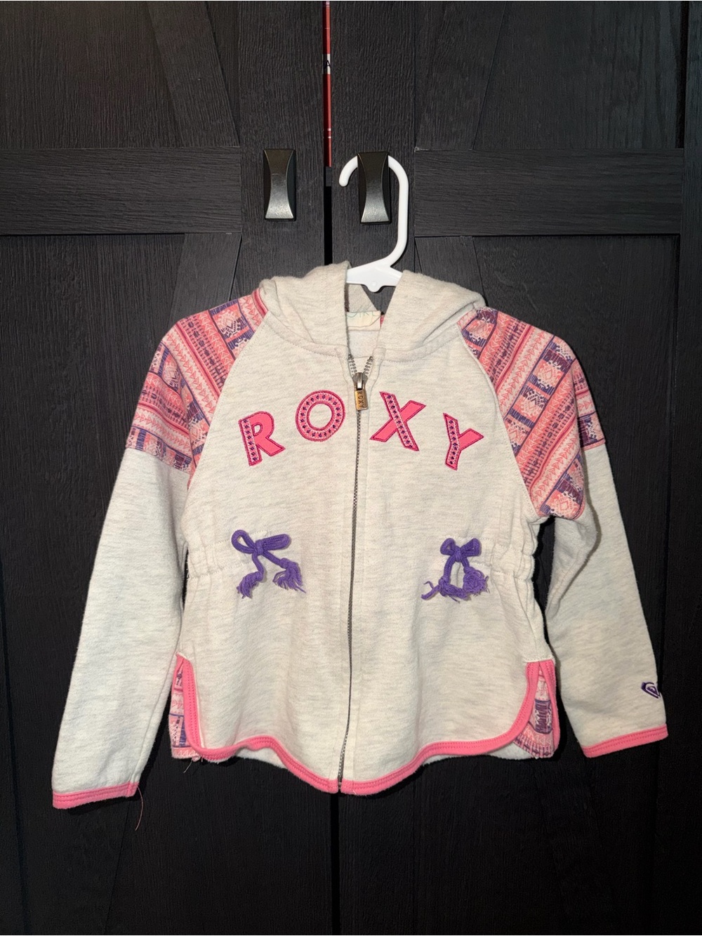 Roxy Girls Light Gray Hoodie with Pink & Purple Accents